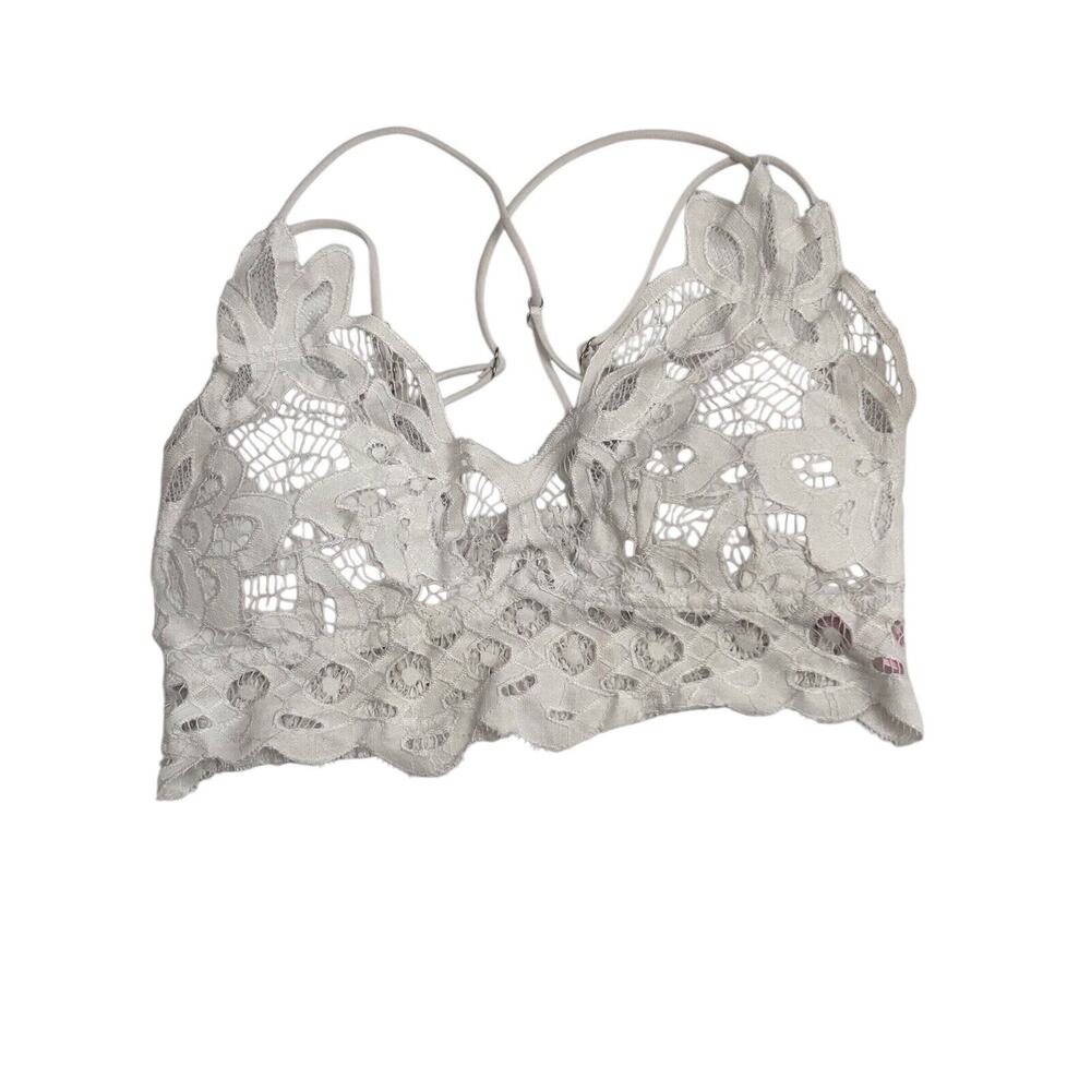 True Bralette Womens M White Crochet Lace Criss‎ Cross Smocked Back Crop Top